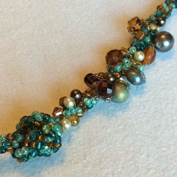 FINAL SALE PRICE CL Designs Long Embellished Necklace in Blue/Amber - Picture 2 of 6